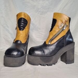 DESTROY vintage yellow/black leather platform boots